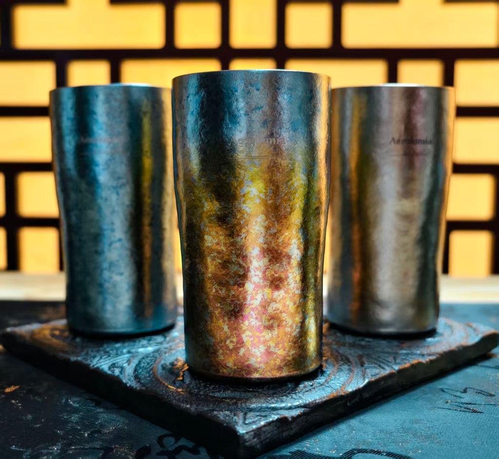 civil and military Artisan Pure Titanium Tumbler – Unique Flame-Finished Drinking Cup