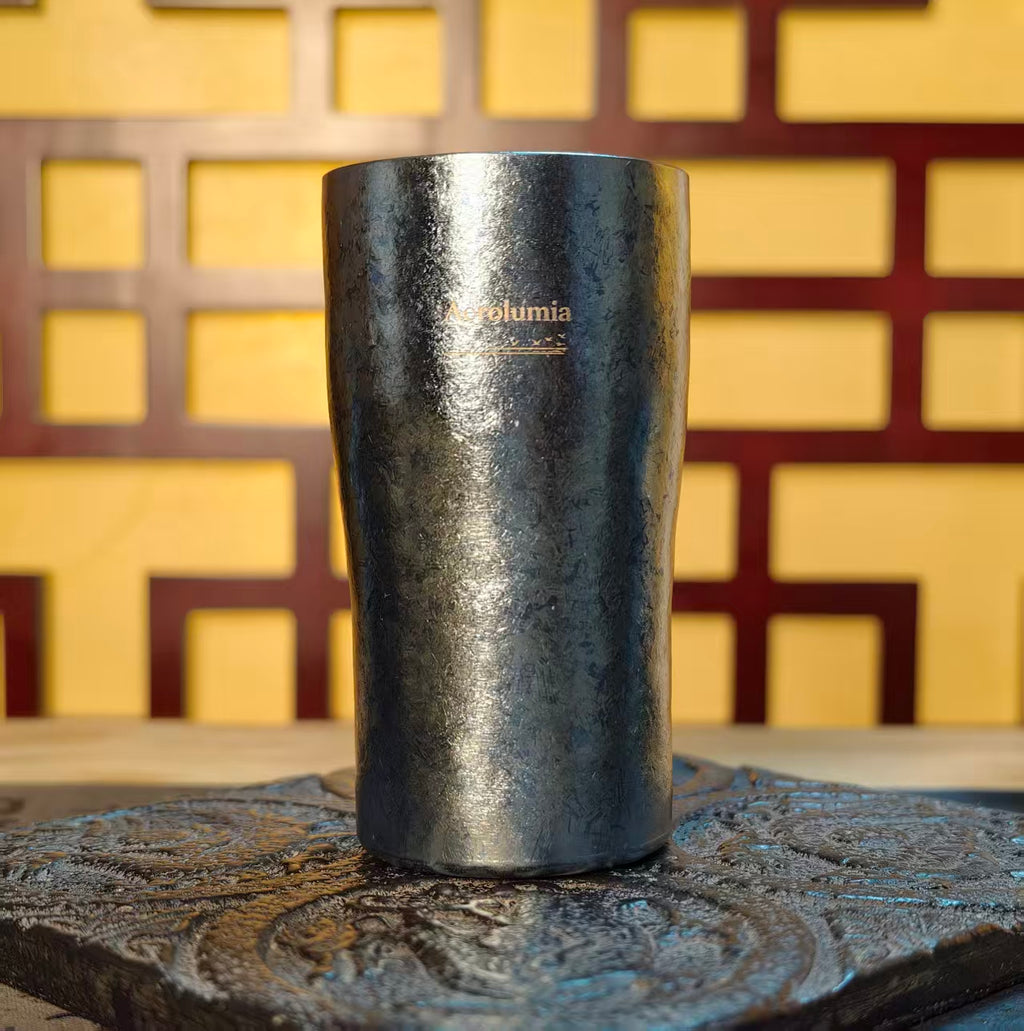 civil and military Artisan Pure Titanium Tumbler – Unique Flame-Finished Drinking Cup