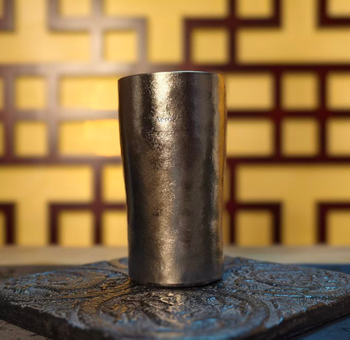 civil and military Artisan Pure Titanium Tumbler – Unique Flame-Finished Drinking Cup