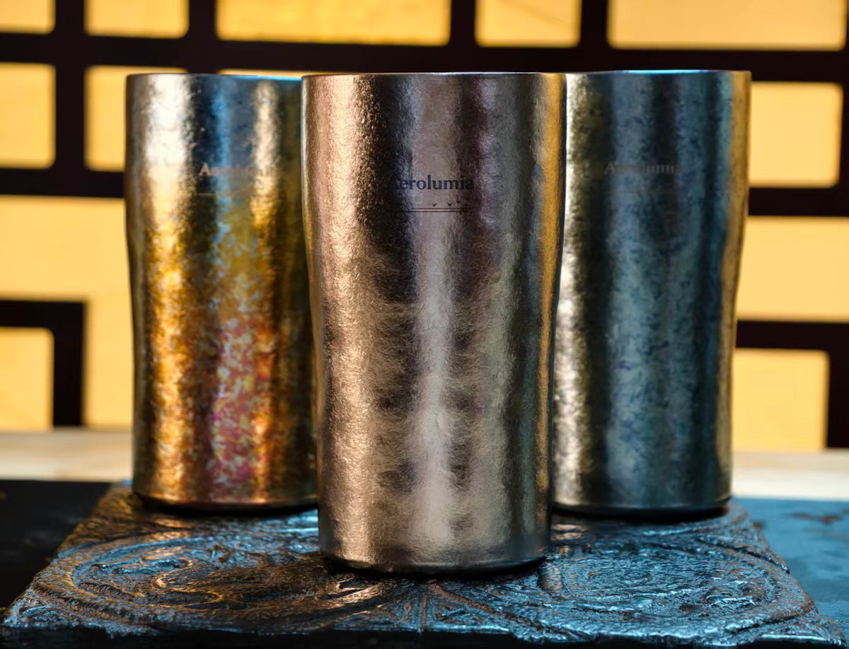civil and military Artisan Pure Titanium Tumbler – Unique Flame-Finished Drinking Cup